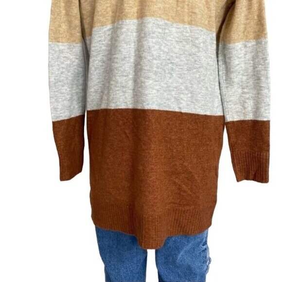 A New Day Striped Cardigan Tan Grey Tawny Long Acrylic Sweater Size XS - Picture 9 of 10